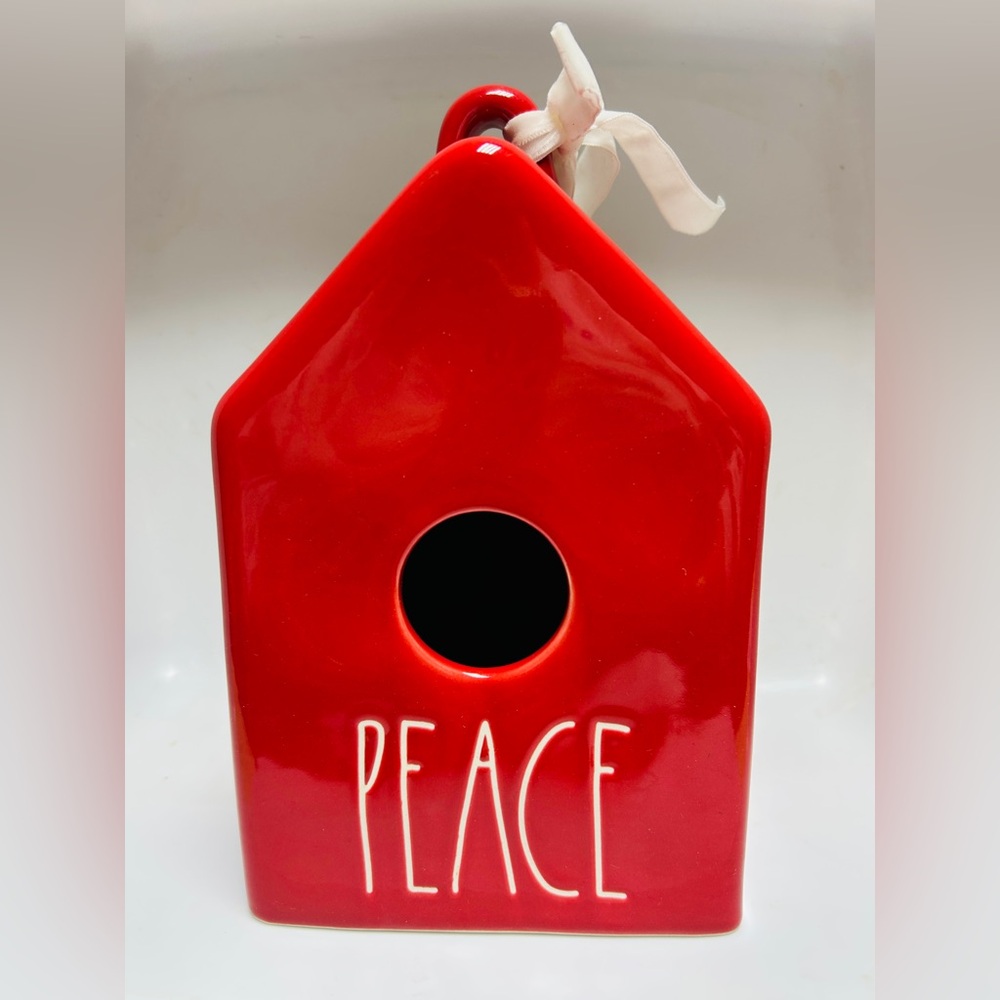 Rae Dunn red bird house with PEACE in white letters. NEW. No blemishes.
